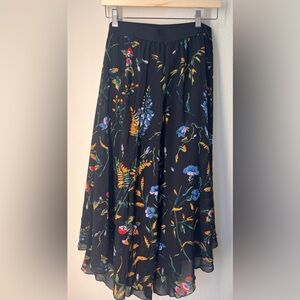 Maje Black Midi Skirt with Multicolor Floral Print